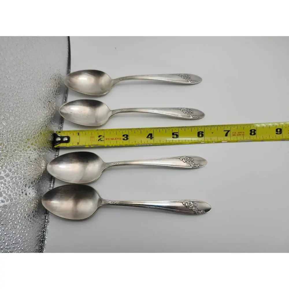 Vtg Lot 4 Oneida Tudor Plate Queen Bess II 6in Teaspoons 1946 Floral Silverplate